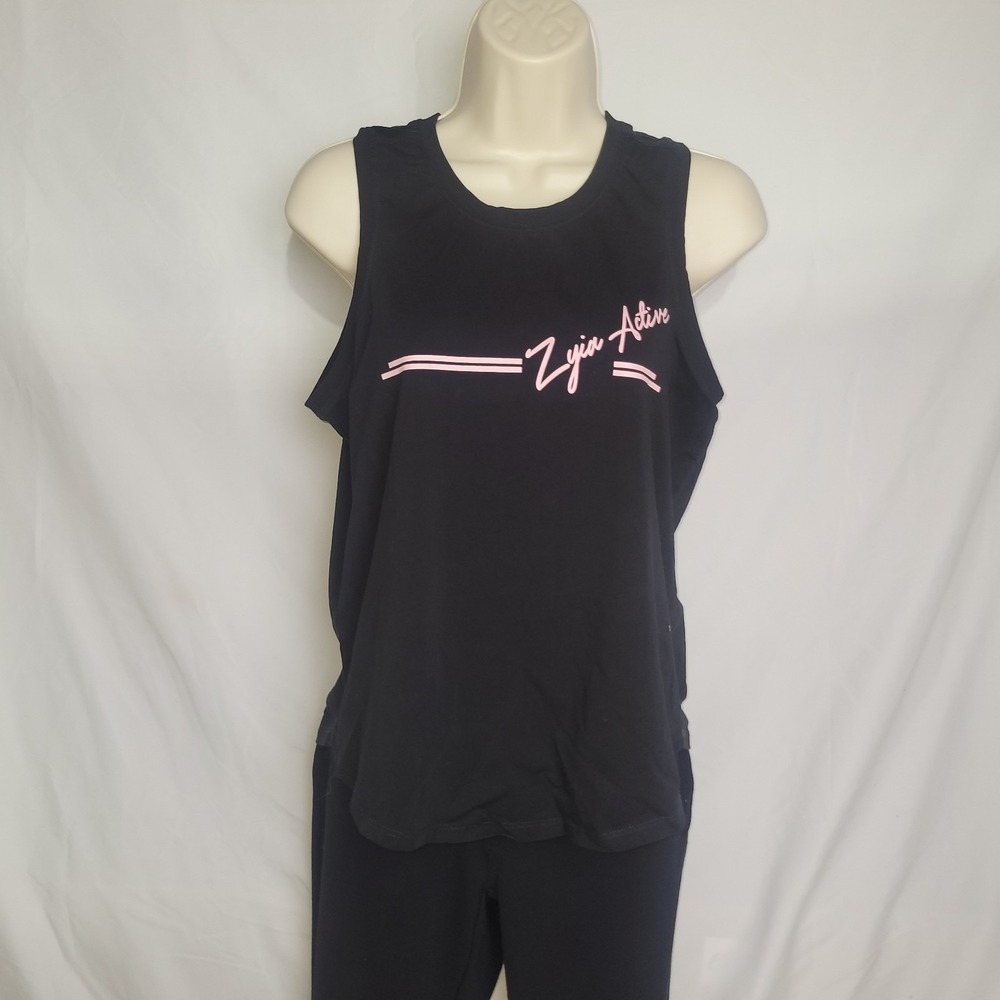 Women's ZYIA Black & Hot Pink Logo Tank Top Size Medium